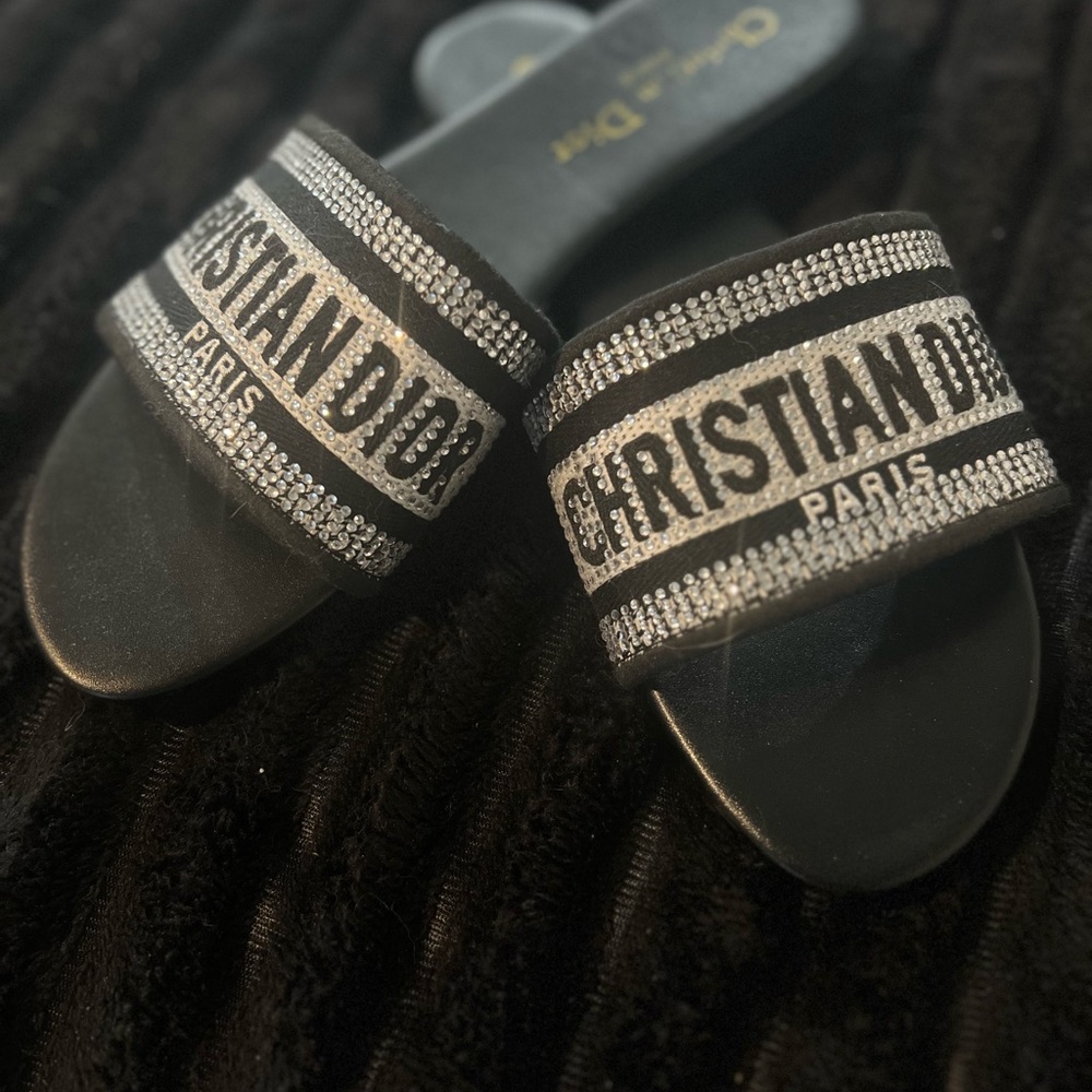 Dior Black Slides with Silver Accents